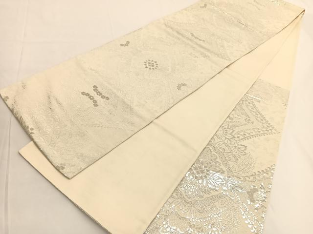平和屋着物◎六通柄 本袋帯 手織錦 更紗飾花文 純銀箔 正絹 逸品 BAAV9668hv