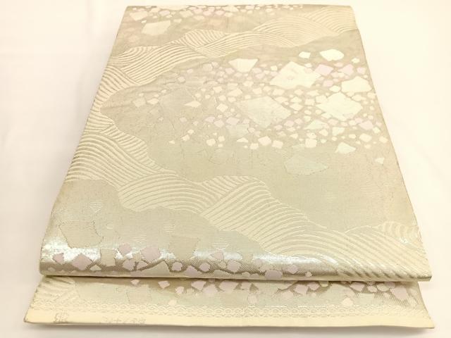 平和屋着物◎西陣 服部織物謹製 六通柄袋帯 こはく錦 立波箔散らし文様 銀糸 正絹 逸品 BAAV9673hv
