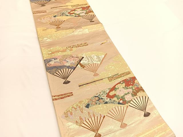 平和屋着物◎六通柄袋帯 唐織 扇面飛鶴花文 金糸 引箔 正絹 逸品 BAAV9676hv