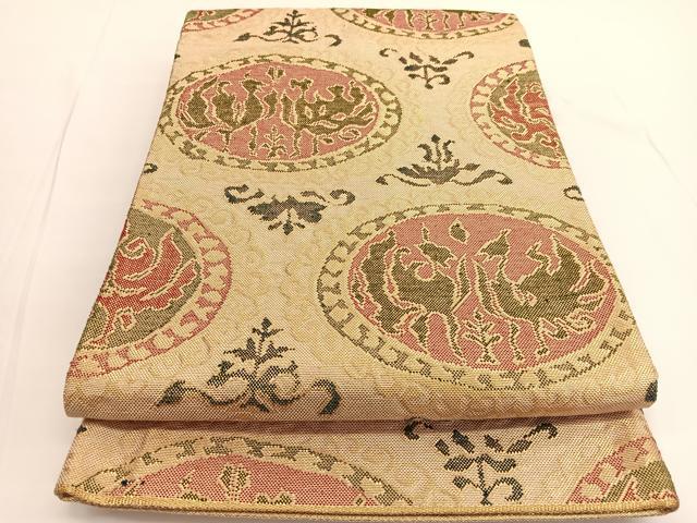 平和屋着物◎佐賀錦 六通柄袋帯 向かい鳳凰丸文 金糸 正絹 逸品 BAAV9688hv