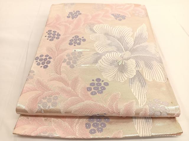 平和屋着物◎六通柄袋帯 唐織 カトレア 銀糸 正絹 逸品 BAAV9706hv