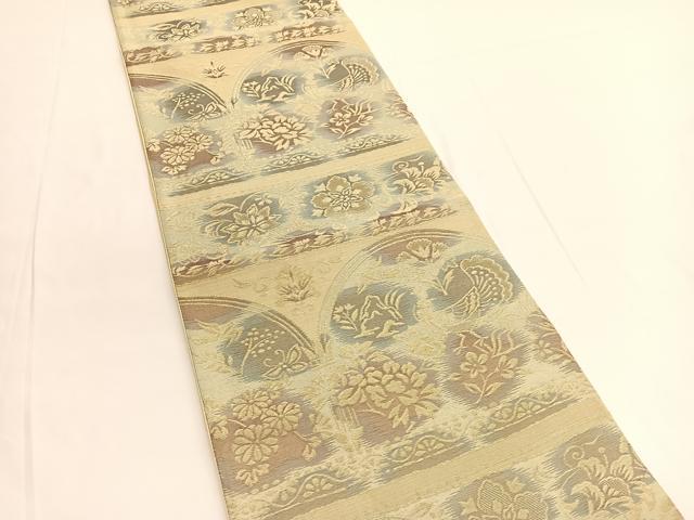平和屋着物◎六通柄 京袋帯 孔雀更紗花蝶文 金糸 正絹 逸品 BAAV9708hv