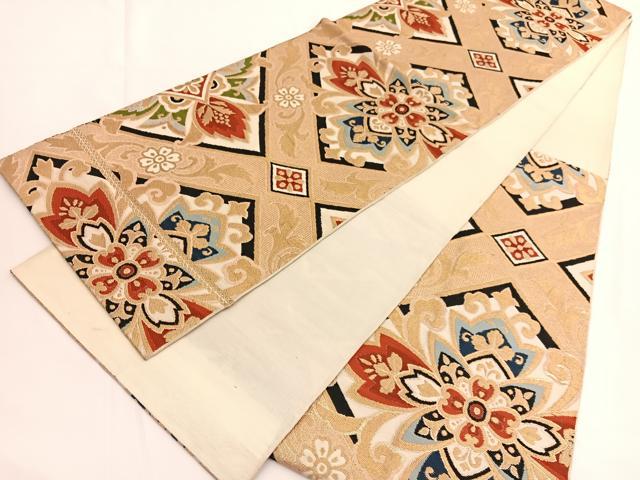 平和屋着物◎六通柄 本袋帯 唐織 更紗花菱文 金糸 BAAV9720hv