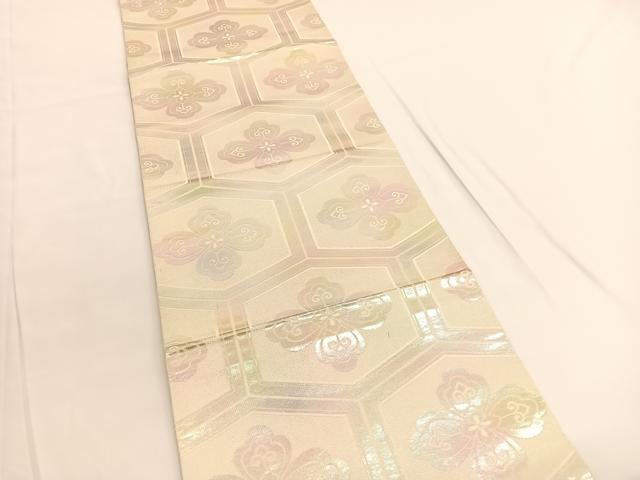 平和屋着物◎六通柄袋帯 亀甲花文 銀糸 正絹 逸品 未使用 BAAV9726hv