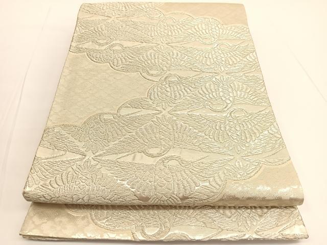 平和屋着物◎六通柄袋帯 雲取り双鶴文 銀糸BAAV9738 正絹 逸品 BAAV9738hv