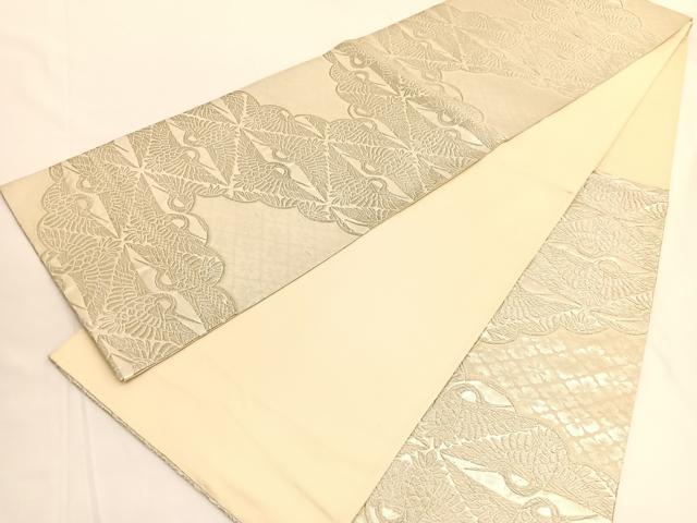 平和屋着物◎六通柄袋帯 雲取り双鶴文 銀糸BAAV9738 正絹 逸品 BAAV9738hv