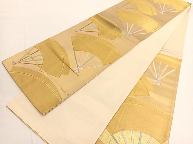 平和屋着物◎六通柄袋帯 唐織 扇面文 金糸 正絹 逸品 BAAV9743hv