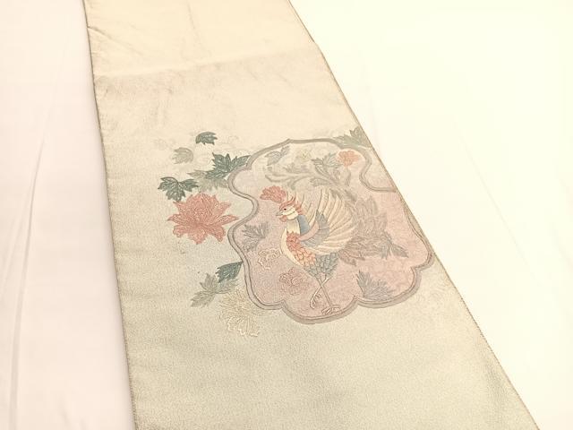 平和屋着物◎太鼓柄袋帯 総刺繍 綴れ 鳳凰花文 銀糸 正絹 逸品 BAAV9747hv