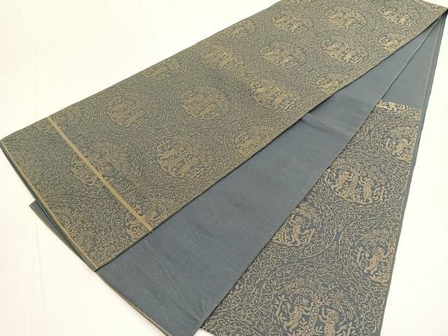 平和屋着物◎六通柄京袋 本袋帯 向かい動物草花文 金糸 正絹 逸品 BAAV9756hv