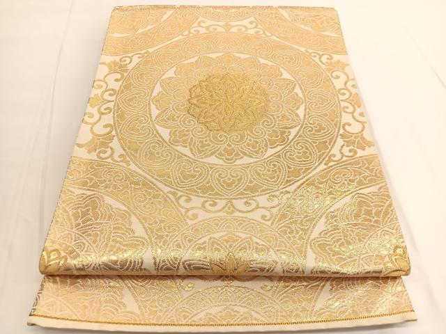 平和屋着物◎六通柄袋帯 更紗花丸文 金糸 正絹 逸品 BAAV9763hv