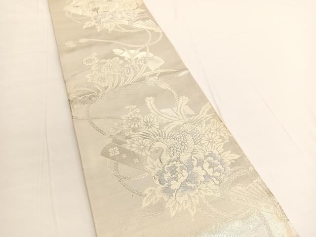 平和屋着物◎六通柄袋帯 唐織 桧扇瑞鳳文 銀糸 引箔 正絹 逸品 BAAV9766hv