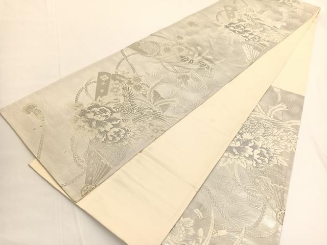 平和屋着物◎六通柄袋帯 唐織 桧扇瑞鳳文 銀糸 引箔 正絹 逸品 BAAV9766hv