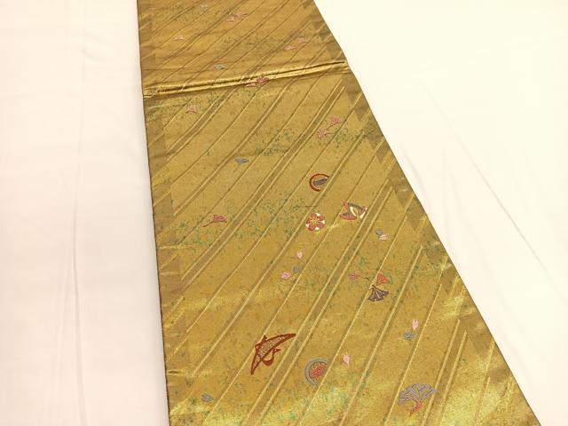 平和屋着物◎六通柄袋帯 唐織 花蝶文 金糸 正絹 逸品 BAAV9768hv