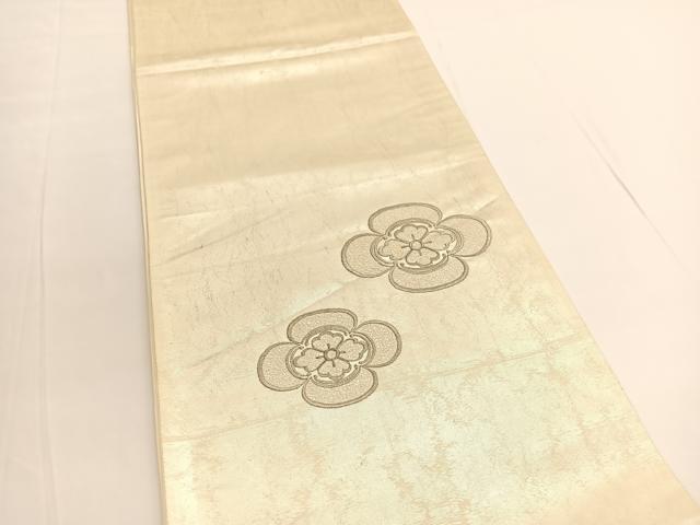 平和屋着物◎太鼓柄袋帯 総刺繍 草花文 銀糸 引箔 正絹 逸品 BAAV9772hv