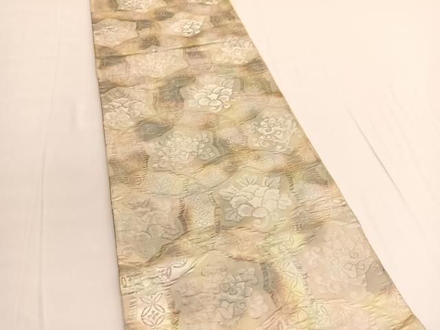 平和屋着物◎六通柄袋帯 ふくれ織 更紗花丸文 金銀糸 引箔 三越扱い 正絹 逸品 BAAV9776hv