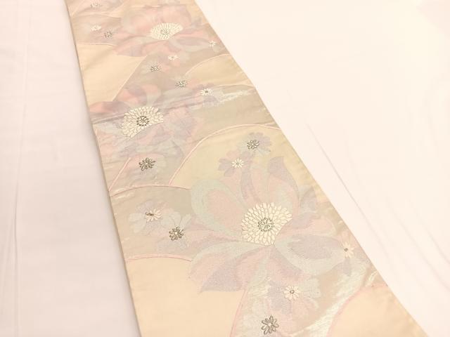 平和屋着物◎六通柄袋帯 草花文 銀糸 正絹 逸品 BAAV9783hv