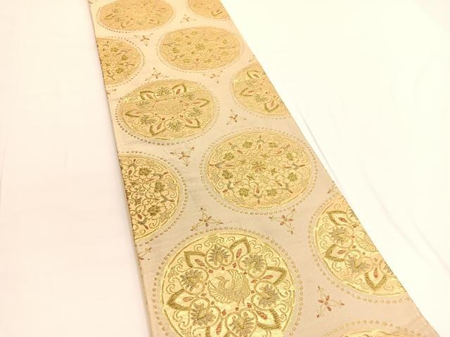 平和屋着物◎六通柄袋帯 鳳凰飾花丸文 金糸 正絹 逸品 BAAV9785hv