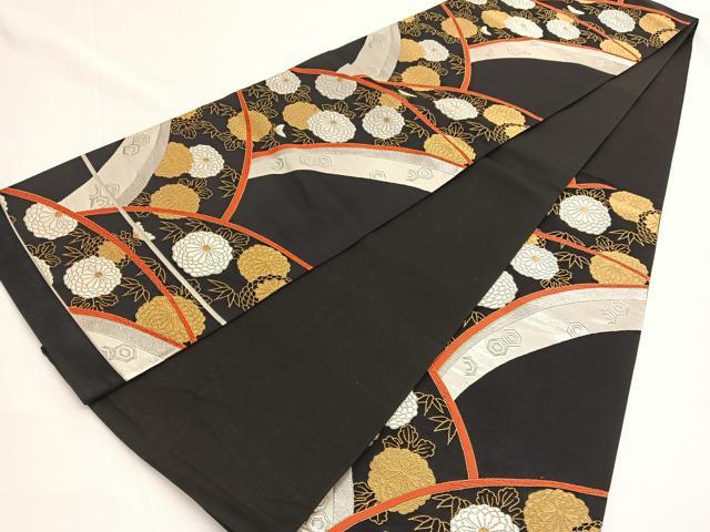 平和屋着物◎西陣 六通柄袋帯 唐織 蒔絵青海 黒地 金銀糸 証紙付き 正絹 逸品 BAAV9789hv