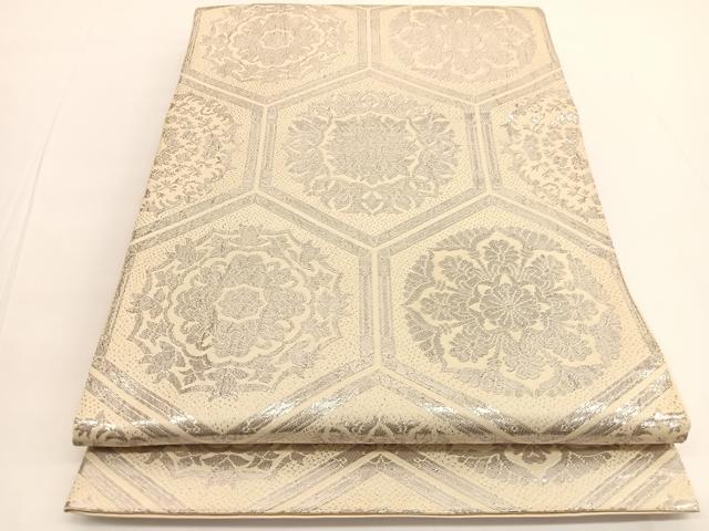 平和屋着物◎六通柄 本袋帯 亀甲花文 純銀箔 正絹 逸品 BAAV9803hv