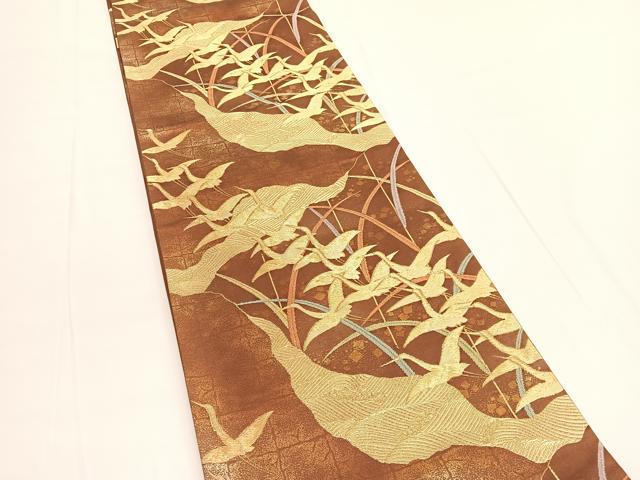 平和屋着物◎六通柄袋帯 唐織 飛鶴文 金糸 正絹 逸品 BAAV9829hv