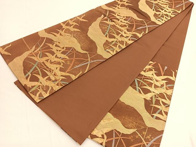 平和屋着物◎六通柄袋帯 唐織 飛鶴文 金糸 正絹 逸品 BAAV9829hv