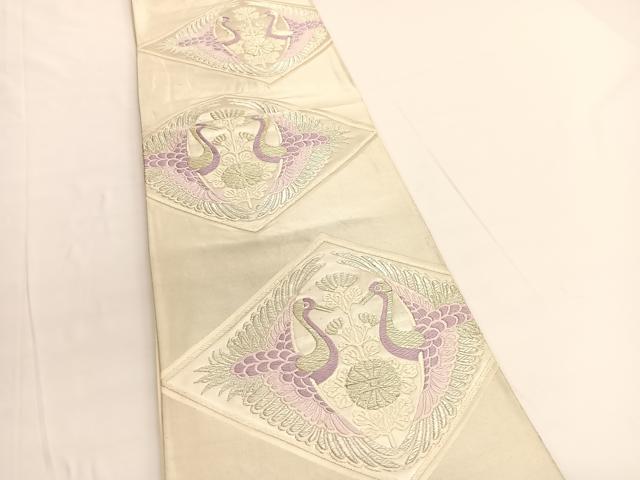 平和屋着物◎六通柄袋帯 唐織 双鶴文 銀糸 正絹 逸品 BAAV9846hv