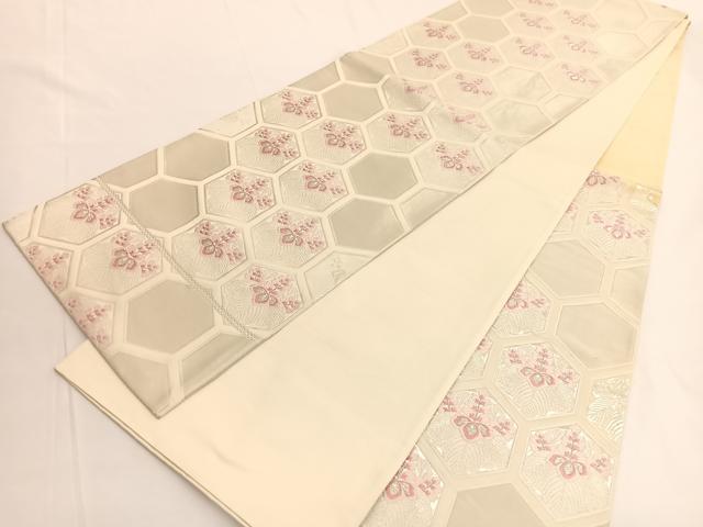 平和屋着物◎六通柄袋帯 唐織 亀甲桐文 銀糸 正絹 逸品 BAAV9849hv