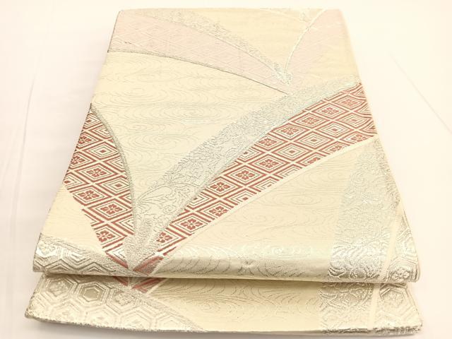 平和屋着物◎六通柄袋帯 若松葉流水花菱文 銀糸 正絹 逸品 BAAV9850hv