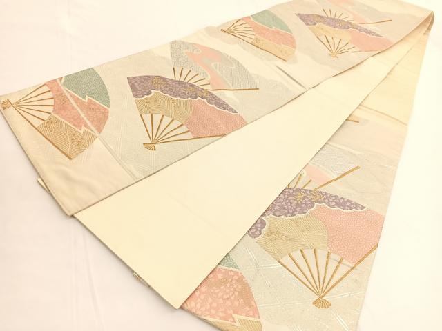 平和屋着物◎六通柄袋帯 唐織 扇面有職文様 金銀糸 引箔 正絹 逸品 BAAV9857hv