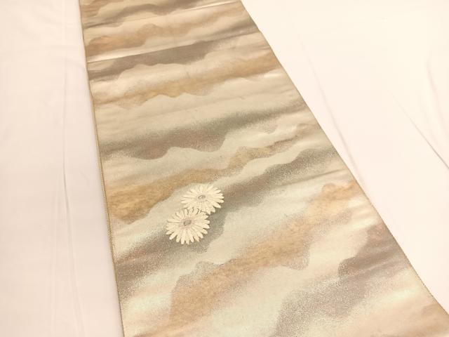 平和屋着物◎太鼓柄袋帯 唐織 草花文 銀糸 引箔 正絹 逸品 BAAV9882hv