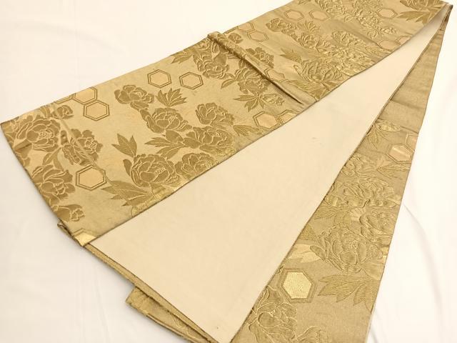 平和屋着物◎六通柄袋帯 牡丹 金糸 正絹 逸品 BAAV9886hv
