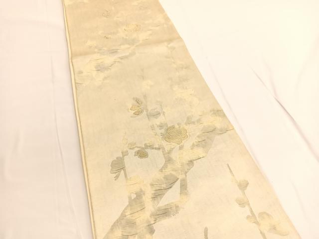 平和屋着物◎六通柄袋帯 ふくれ織 枝梅文 金糸 正絹 逸品 BAAV9887hv