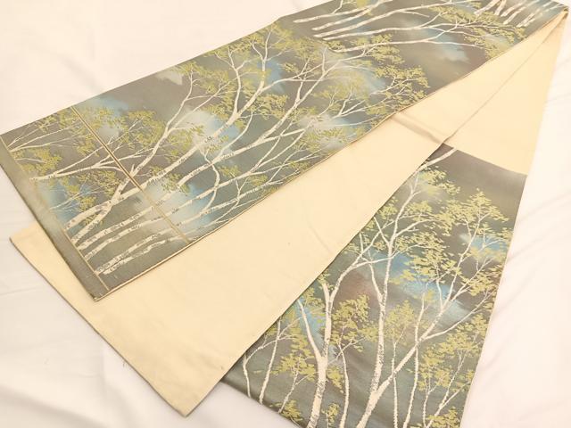 平和屋着物◎六通柄袋帯 唐織 樹林文 銀糸 引箔 正絹 逸品 BAAV9898hv