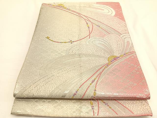 平和屋着物◎六通柄袋帯 唐織 宝飾花文 金銀糸 正絹 逸品 BAAV9912hv