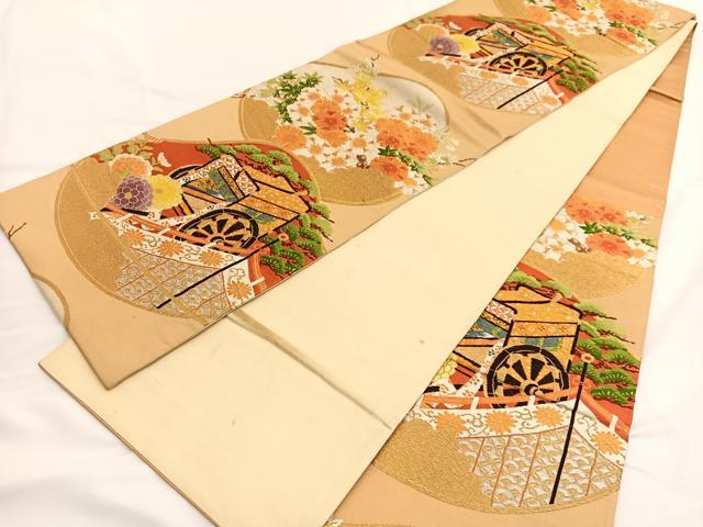 平和屋着物◎六通柄袋帯 唐織 貝合せ御所車花文 金銀糸 正絹 逸品 BAAV9928hv