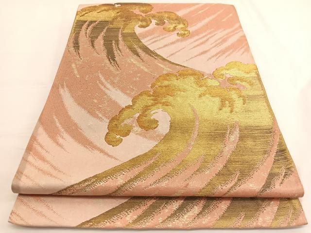 平和屋着物◎六通柄袋帯 立波文 金糸 正絹 逸品 BAAV9929hv