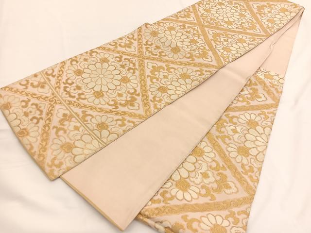 平和屋着物◎六通柄 本袋帯 菱天井花唐草文 金糸 正絹 逸品 BAAV9933hv