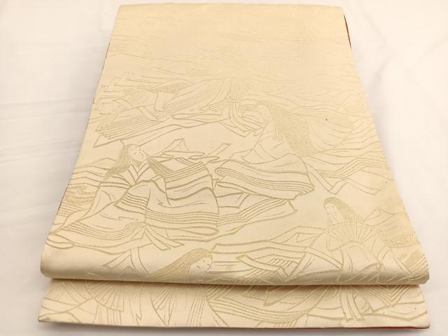 平和屋着物◎両面 全通柄袋帯 人物文 金糸 正絹 逸品 BAAV9939hv