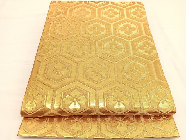 平和屋着物◎六通柄袋帯 亀甲花文 金糸 三越扱い 正絹 逸品 BAAV9969hv