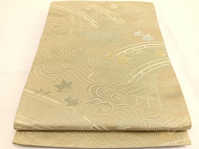 平和屋着物◎六通柄袋帯 唐織 渡橋竜田川 金銀糸 正絹 逸品 BAAV9980hv