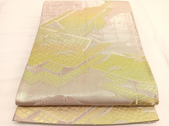 平和屋着物◎六通柄袋帯 唐織 風景文 銀糸 正絹 逸品 BAAV9986hv