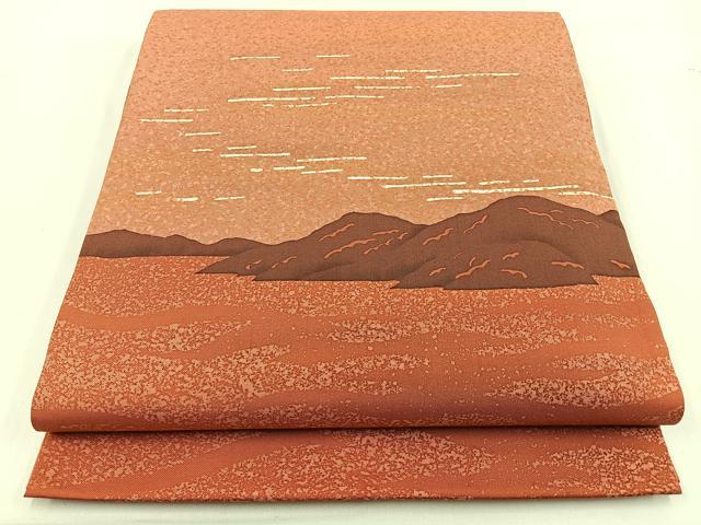 平和屋着物◎六通柄袋帯 本場染大島紬 風景文 三越扱い 正絹 逸品 BAAW0004hj