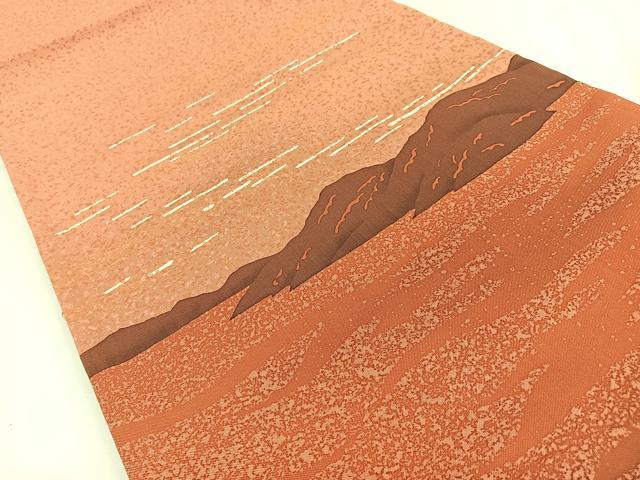 平和屋着物◎六通柄袋帯 本場染大島紬 風景文 三越扱い 正絹 逸品 BAAW0004hj