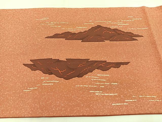平和屋着物◎六通柄袋帯 本場染大島紬 風景文 三越扱い 正絹 逸品 BAAW0004hj