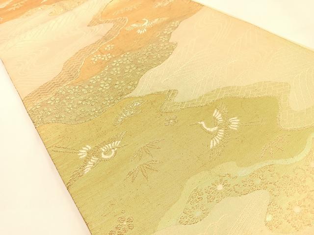 平和屋着物◎六通柄袋帯 唐織 松竹梅 飛鶴花文 金糸 正絹 逸品 BAAW0026hj