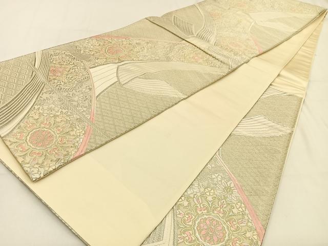 平和屋着物◎六通柄袋帯 唐織 束ね熨斗花文 金銀糸 正絹 逸品 BAAW0030hj