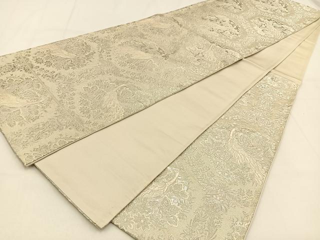 平和屋着物◎六通柄袋帯 唐織 孔雀花文 銀糸 やまとオリジナル 正絹 逸品 BAAW0040hj