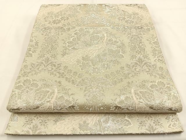 平和屋着物◎六通柄袋帯 唐織 孔雀花文 銀糸 やまとオリジナル 正絹 逸品 BAAW0040hj