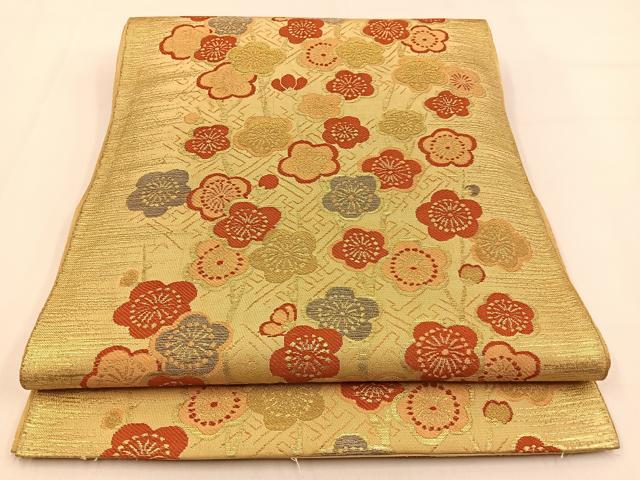 平和屋着物◎六通柄 本袋帯 梅 金糸 正絹 逸品 BAAW0058hj