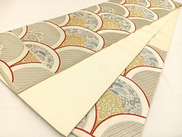 平和屋着物◎六通柄袋帯 唐織 松竹梅 宝尽くし青海波 九百錦 プラチナ箔 正絹 逸品 BAAW0063hj